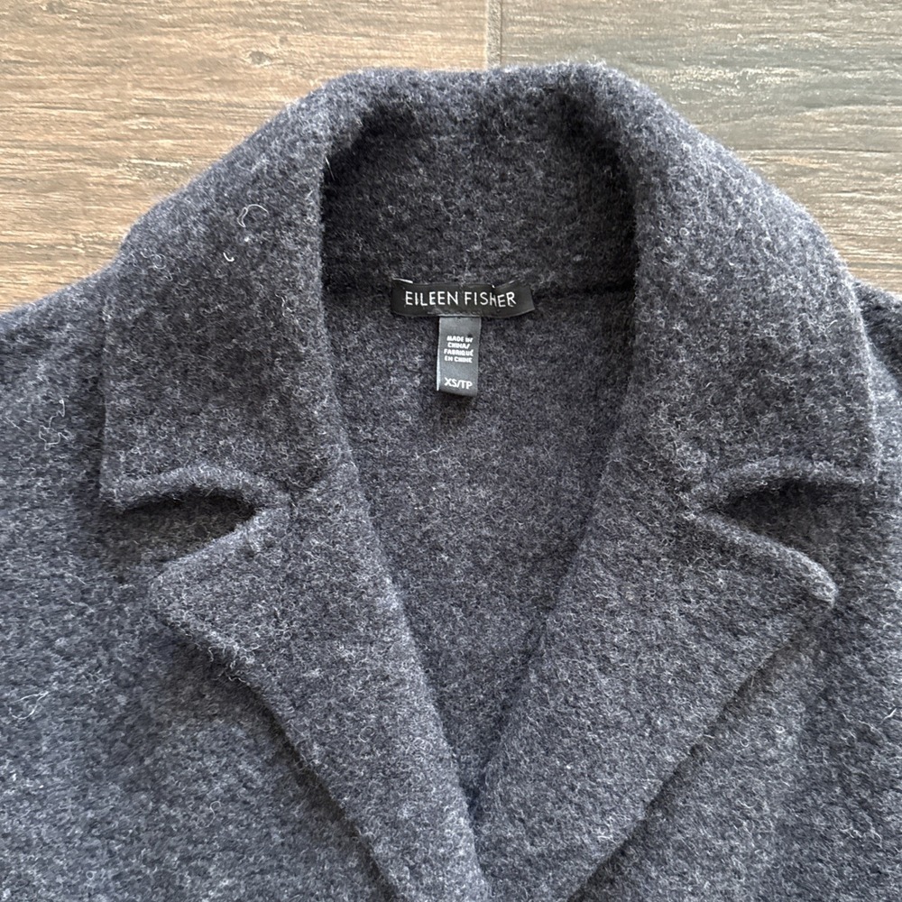 Eileen Fisher Boiled Wool Sweater Coat Women XS Gray 100% Wool Button Front - Picture 2 of 8